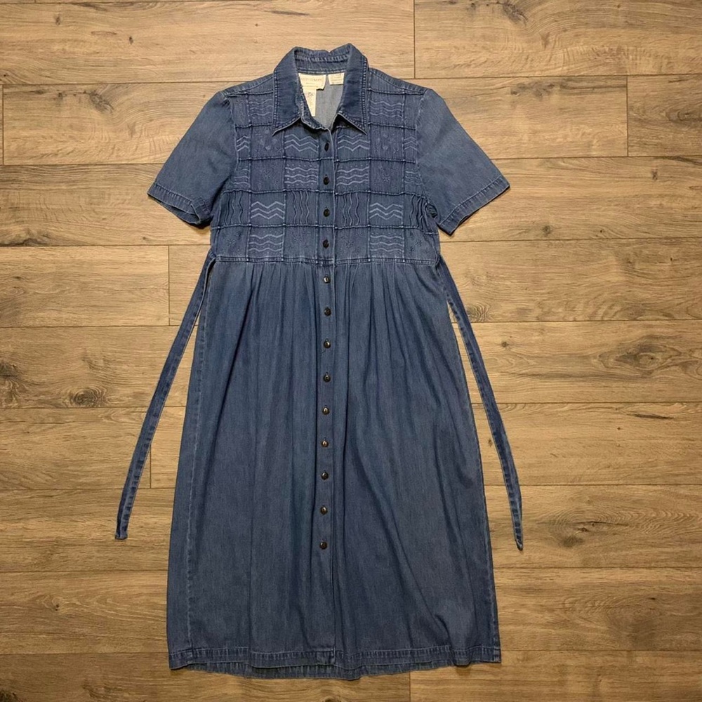 Y2K Karin Stevens Petites Size 10P Embroidered Denim Dress